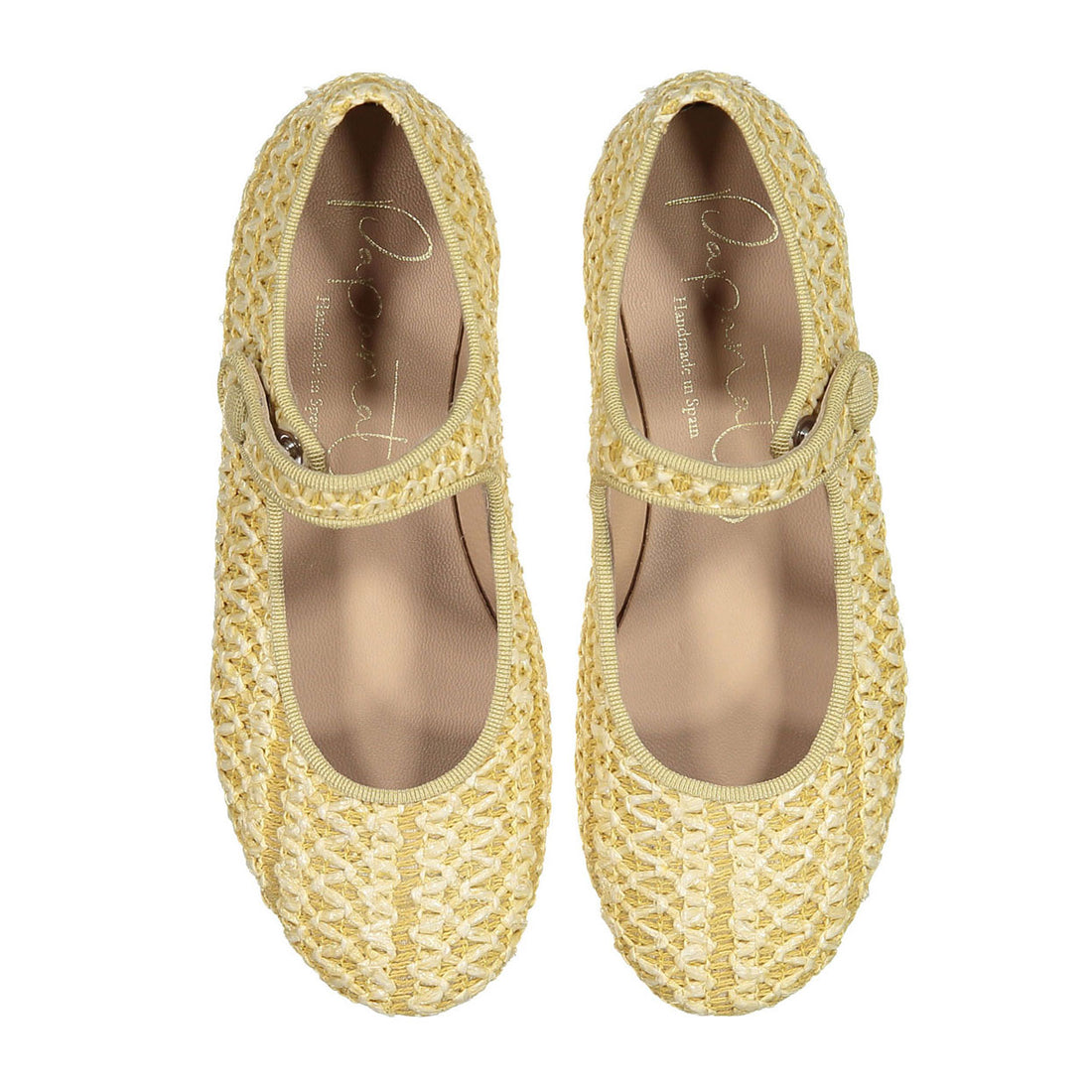 Papanatas Lemon Woven Button Mary Janes