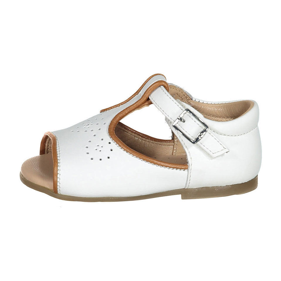 Papanatas White Leather Designed Open Toe Baby Sandals