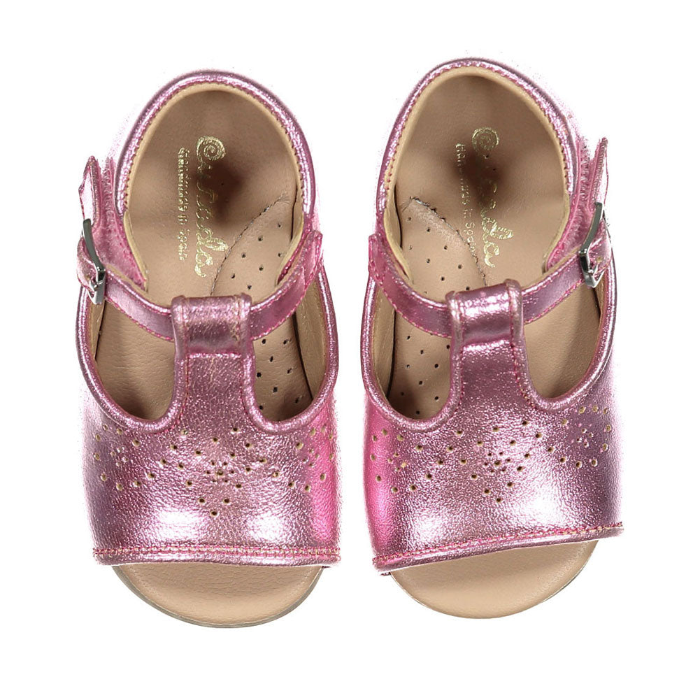 Papanatas Pink Metallic Leather Designed Open Toe Baby Sandals