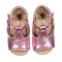 Papanatas Pink Metallic Leather Designed Open Toe Baby Sandals