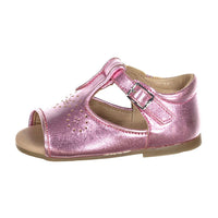 Papanatas Pink Metallic Leather Designed Open Toe Baby Sandals