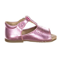 Papanatas Pink Metallic Leather Designed Open Toe Baby Sandals