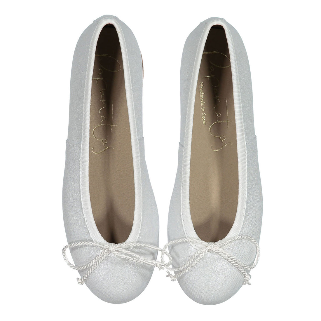 Papanatas White Metallic Leather Ballet Flat