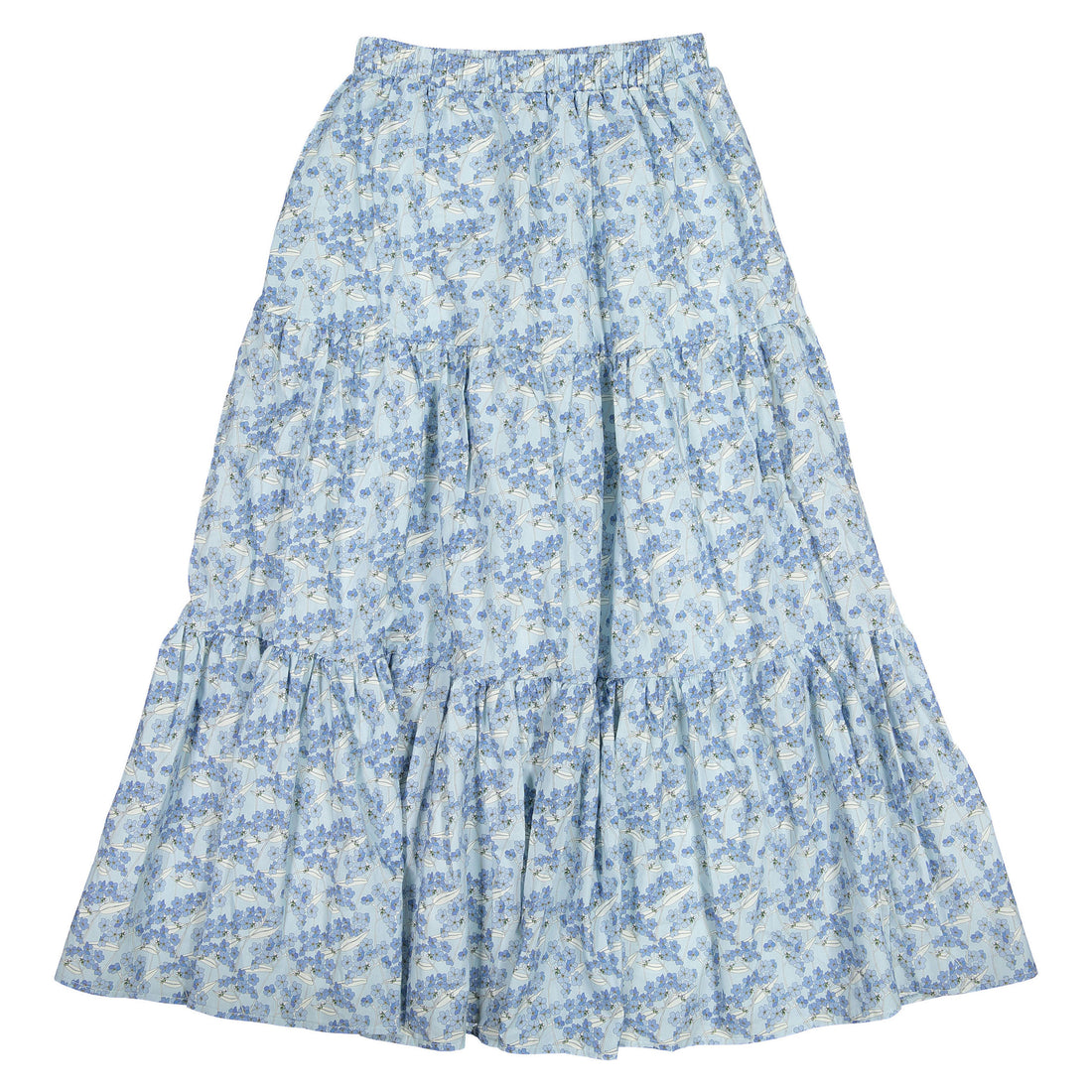 Ava and Lu Light Blue Floral  Tiered Skirt