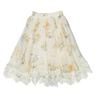 Petite Amalie White Summer Bouquet Linen Skirt