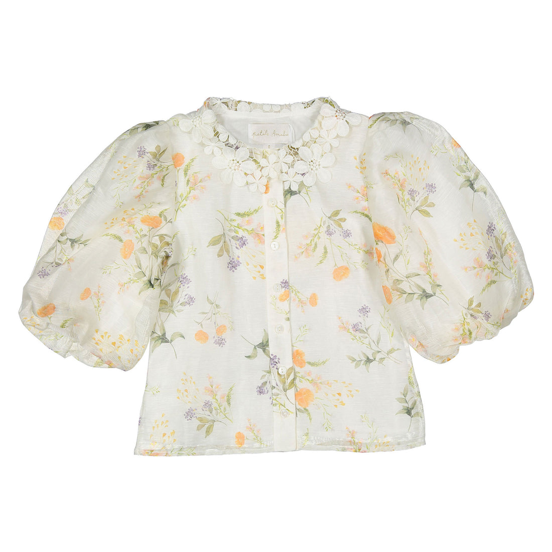 Petite Amalie White Summer Bouquet Linen Blouse