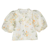 Petite Amalie White Summer Bouquet Linen Blouse