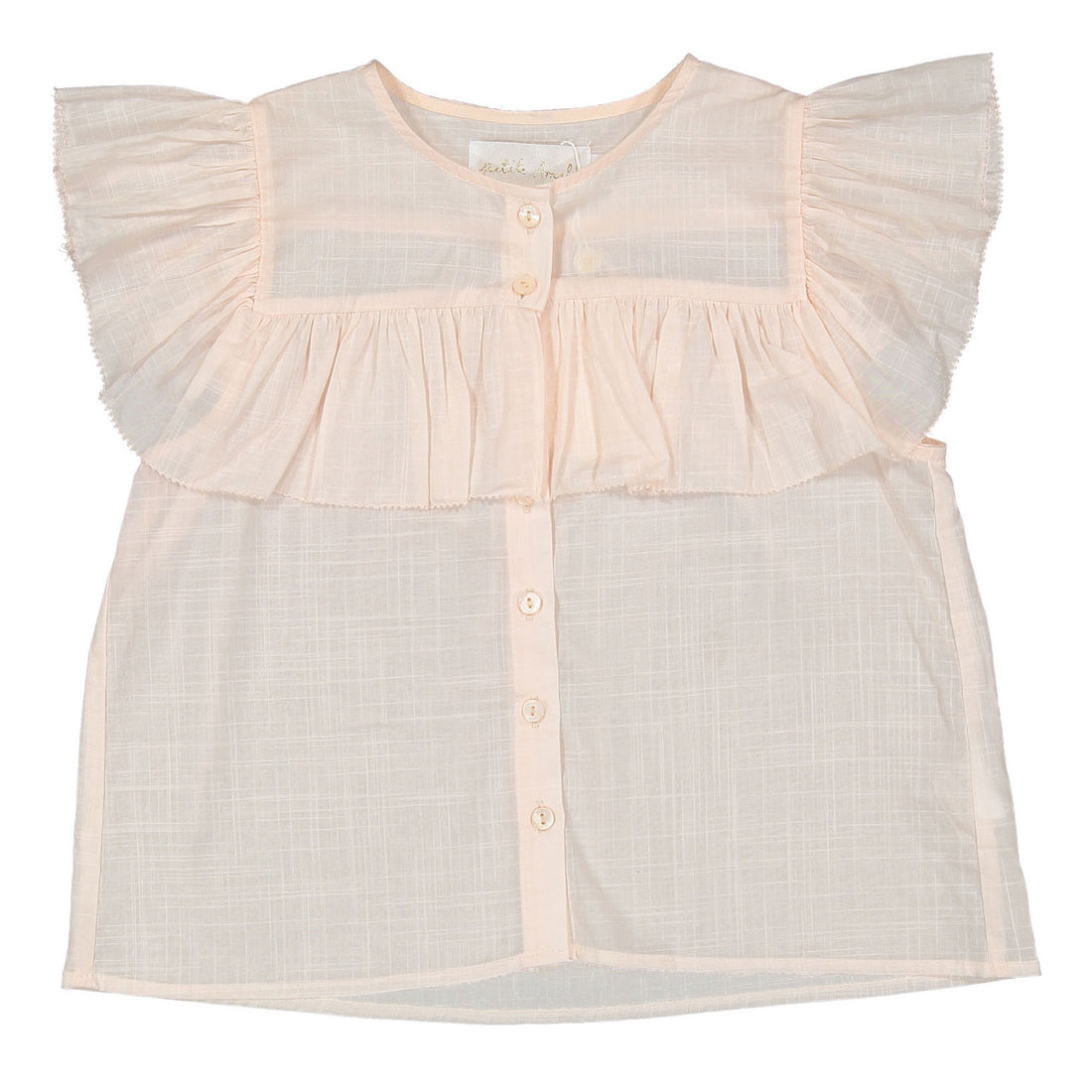 Petite Amalie Soft Peach Ruffle Linen Blouse