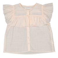 Petite Amalie Soft Peach Ruffle Linen Blouse