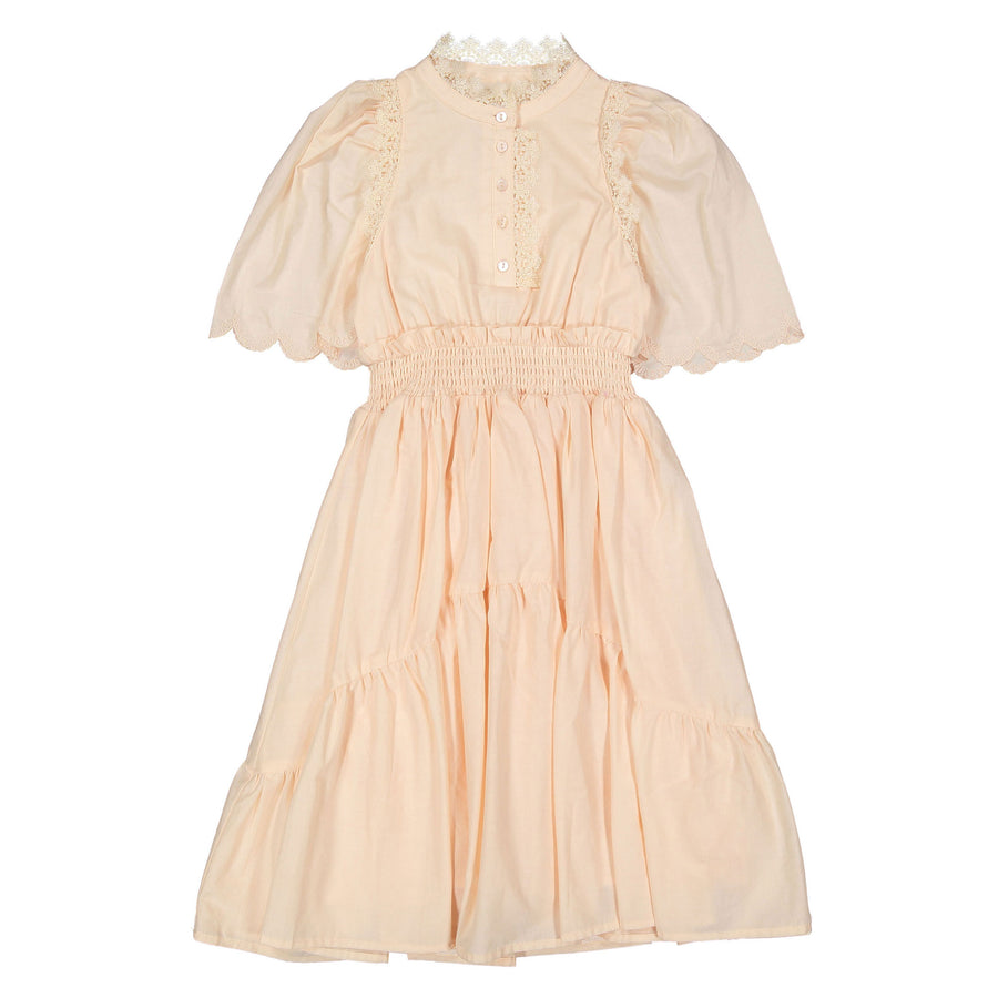 Petite Amalie Pink/Cream Shirred Waist Voile Dress