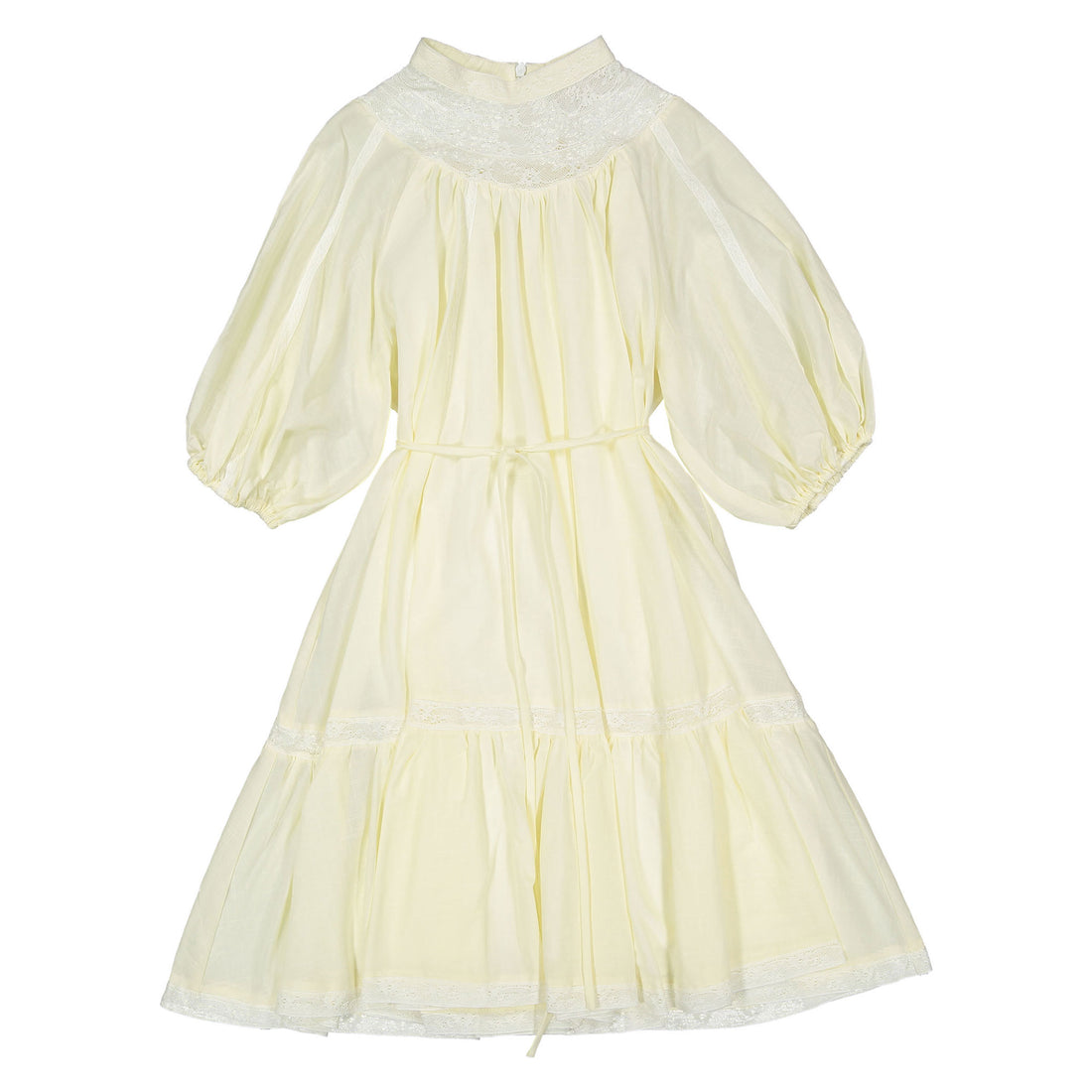 Petite Amalie Cream Lace Yoke Linen Smock Dress