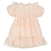 Petite Amalie Soft Peach Poppy Lace Trim Linen Dress