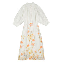 Petite Amalie White Border Floral Linen Dress