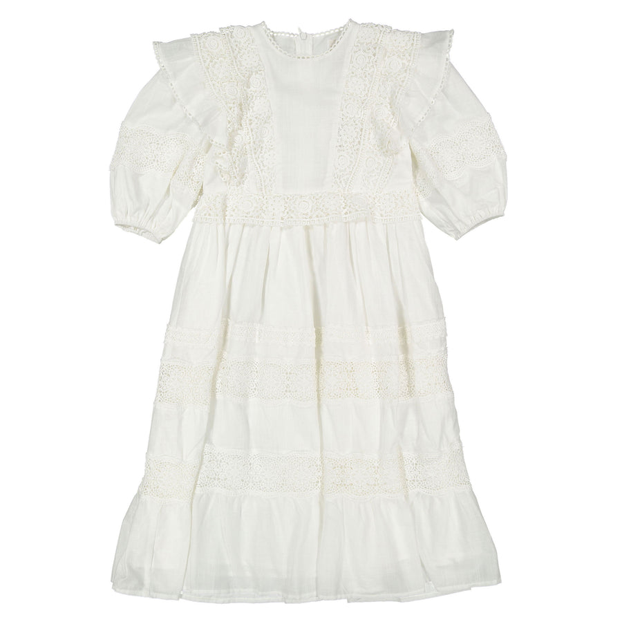 Petite Amalie White Crochet Lace Linen Dress