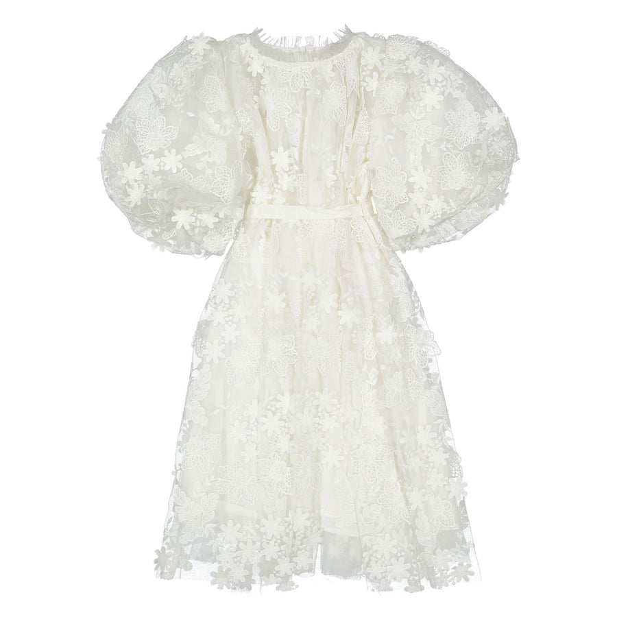 Petite Amalie White Floral Applique Tulle Dress
