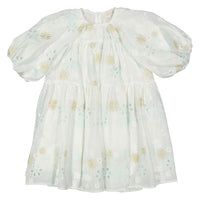 Petite Amalie White/Seafoam Applique Babydoll Dress