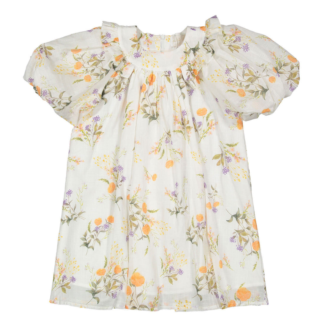 Petite Amalie White Summer Bouquet Linen Smock Dress