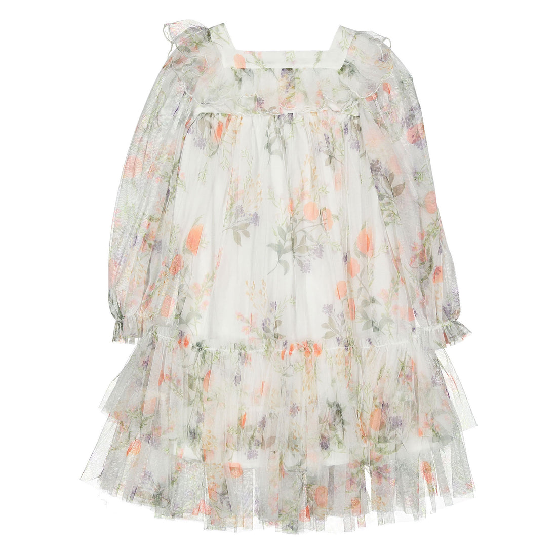 Petite Amalie White Summer Bouquet Tulle Dress