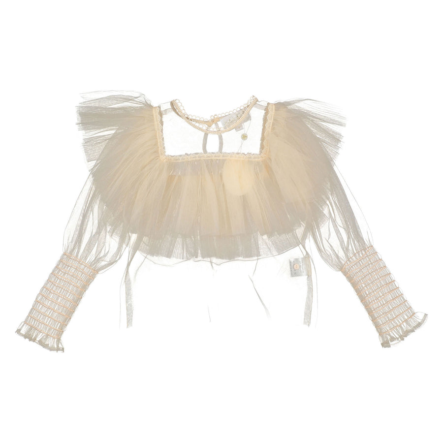 Petite Gold Ice Pink Ruffle Linen Blouse