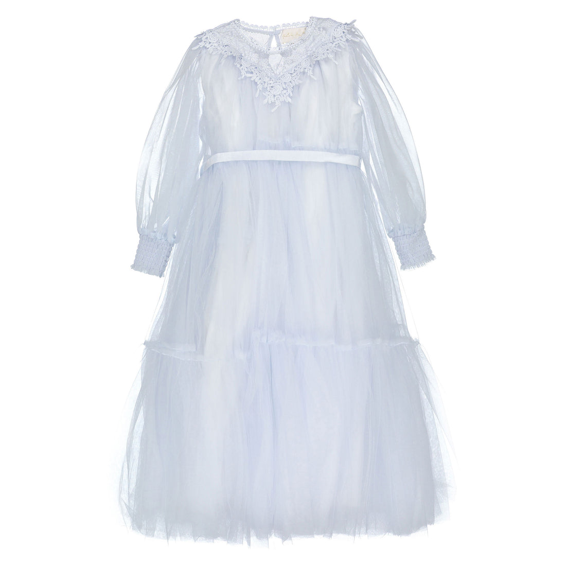 Petite Gold Soft Blue Vintage Yoke Tulle Dress