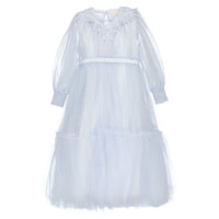 Petite Gold Soft Blue Vintage Yoke Tulle Dress