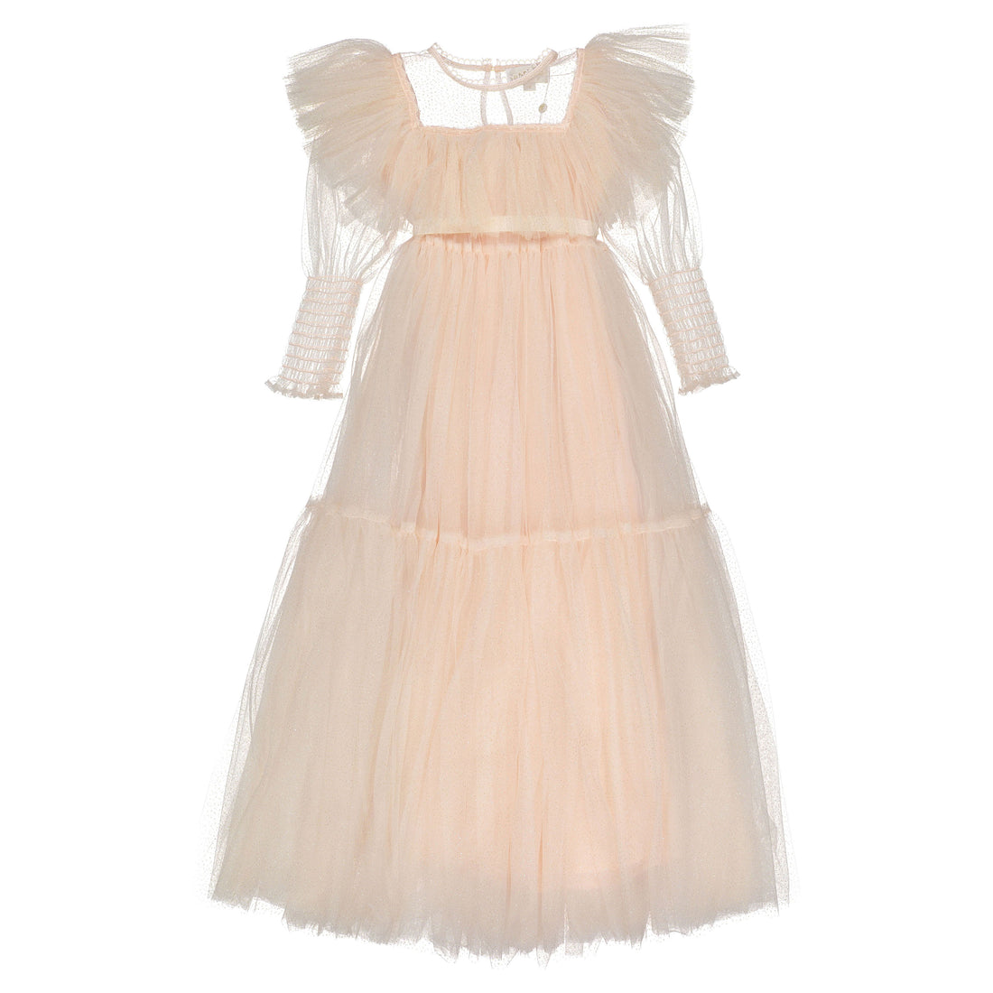 Petite Gold Soft Pink Glitter Tulle Gown