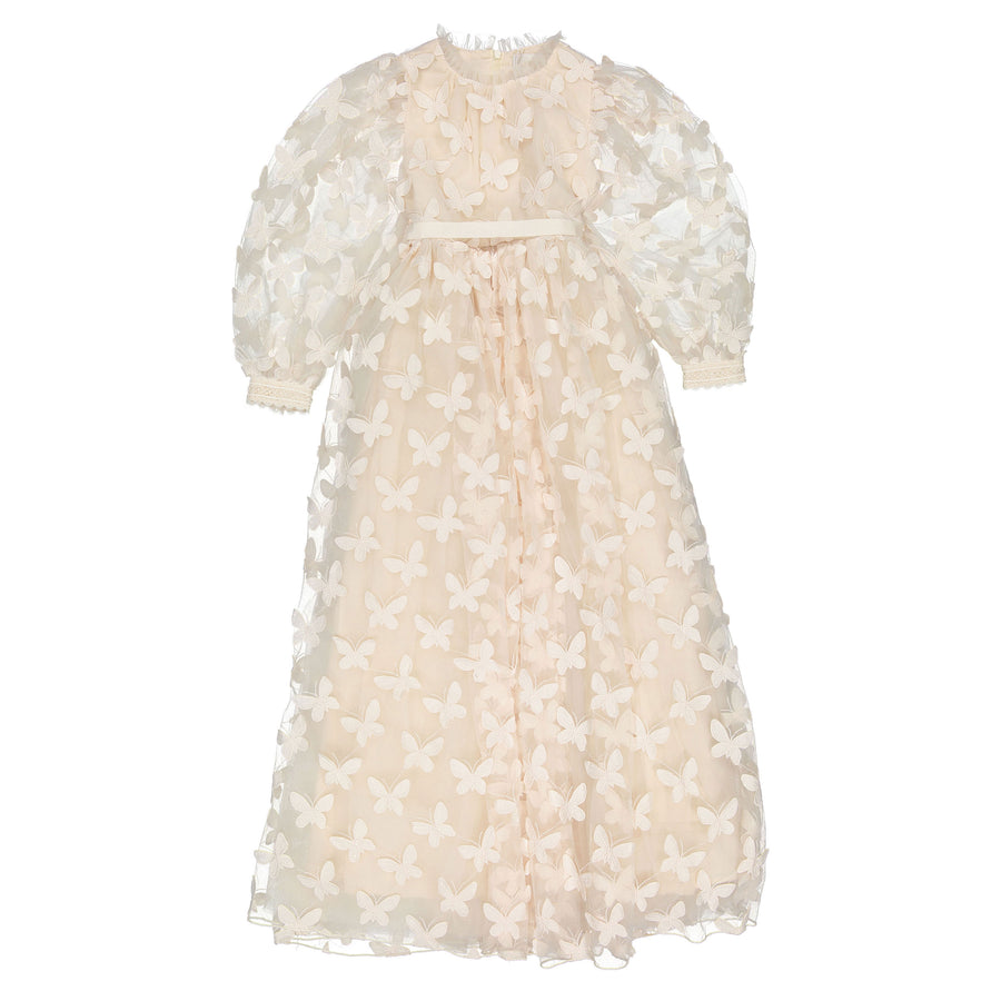 Petite Gold Vanilla Butterfly Tulle Gown