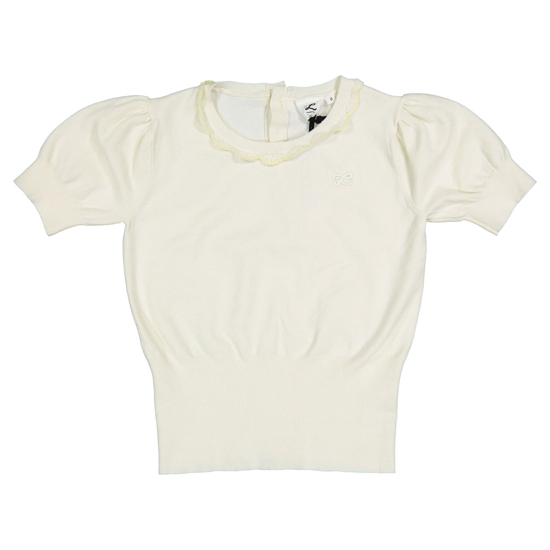 L by Ladida White Knitted Short Sleeve Top