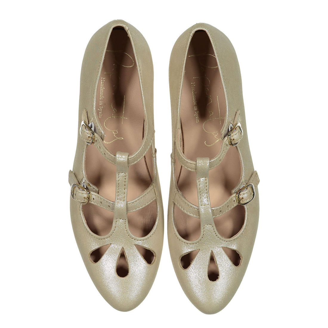 Papanatas Gold  Double T-Strap Flat