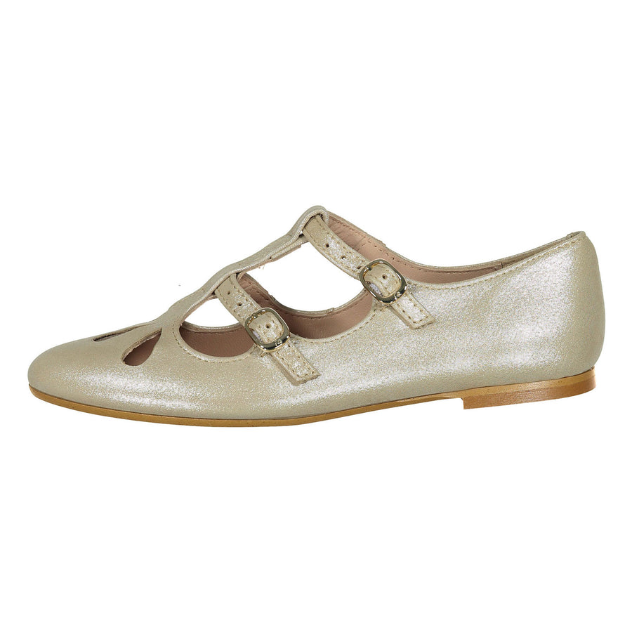 Papanatas Gold  Double T-Strap Flat