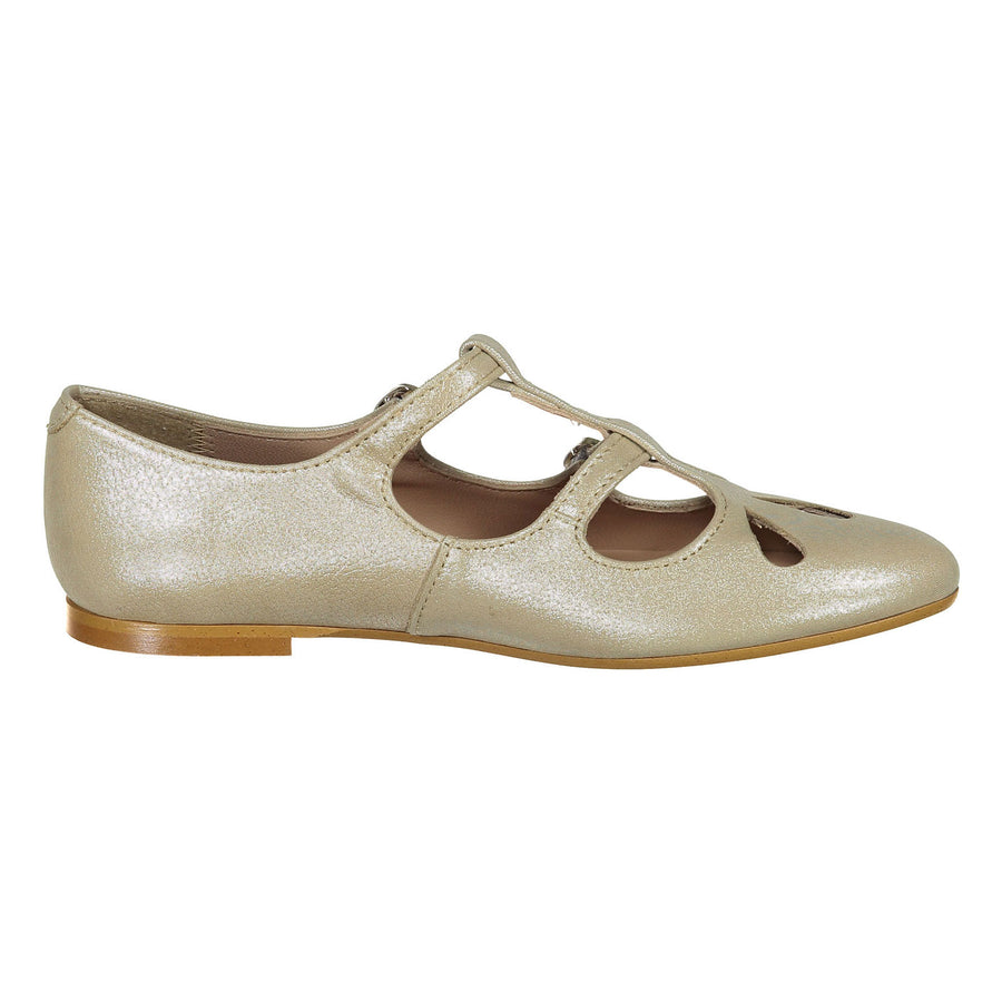 Papanatas Gold  Double T-Strap Flat