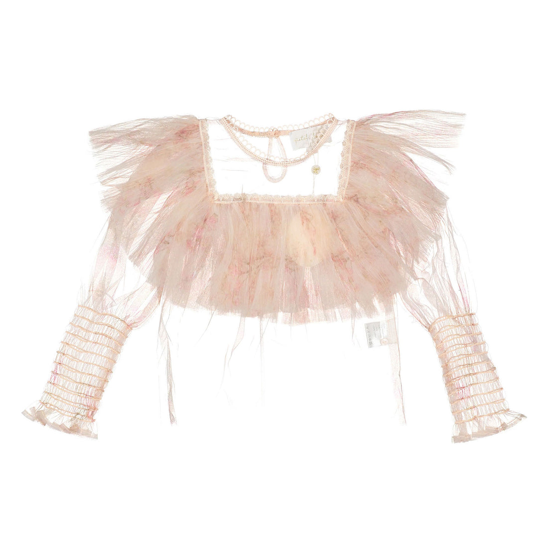 Petite Gold Blush Orchid Ruffle Linen Blouse