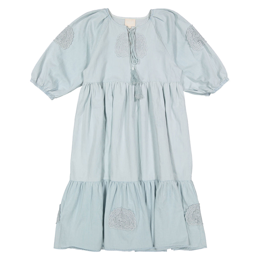 Steph Pale Wash Chambray Crochet Doily Dress