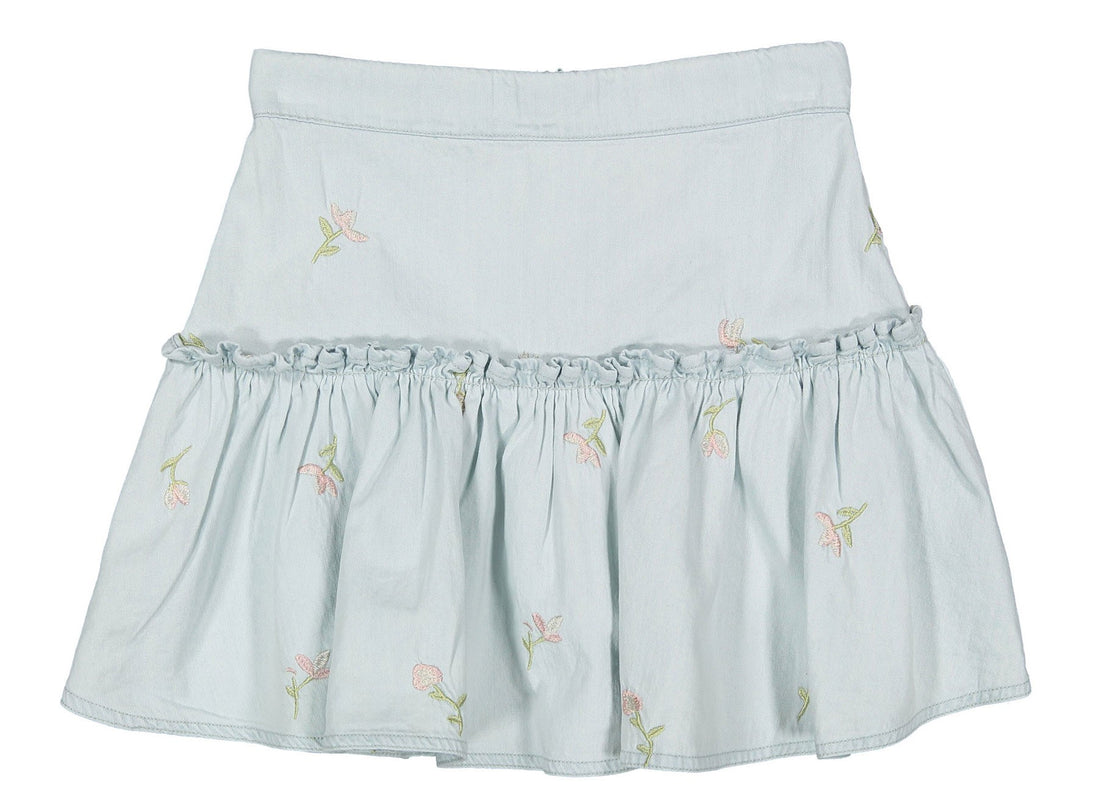 Steph Pale Wash Chambray Embroidered Skirt