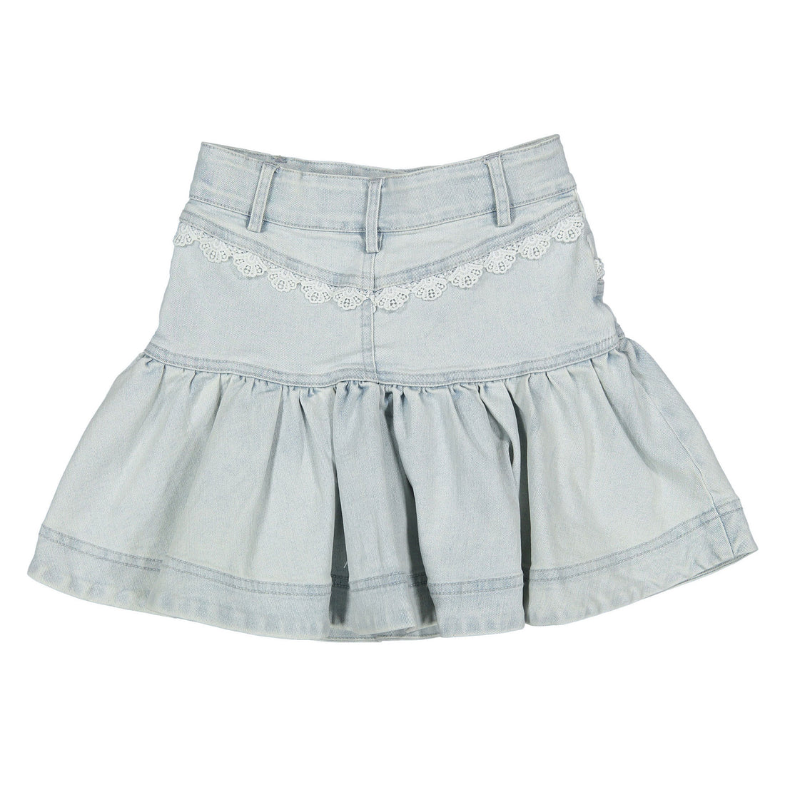 Steph Light Blue Wash Lace Trim Denim Skirt