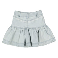 Steph Light Blue Wash Lace Trim Denim Skirt