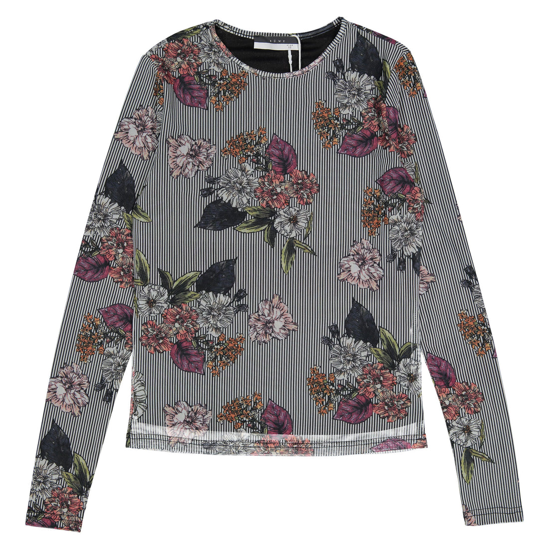 ROWE Black Striped Floral Top