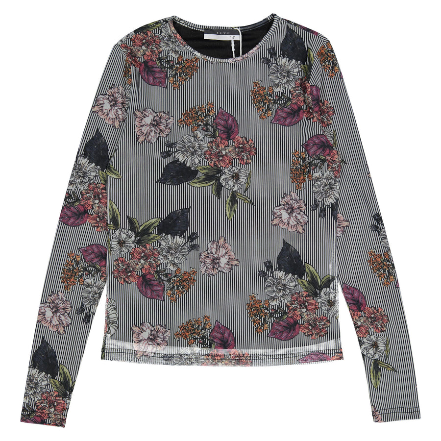 ROWE Black Striped Floral Top