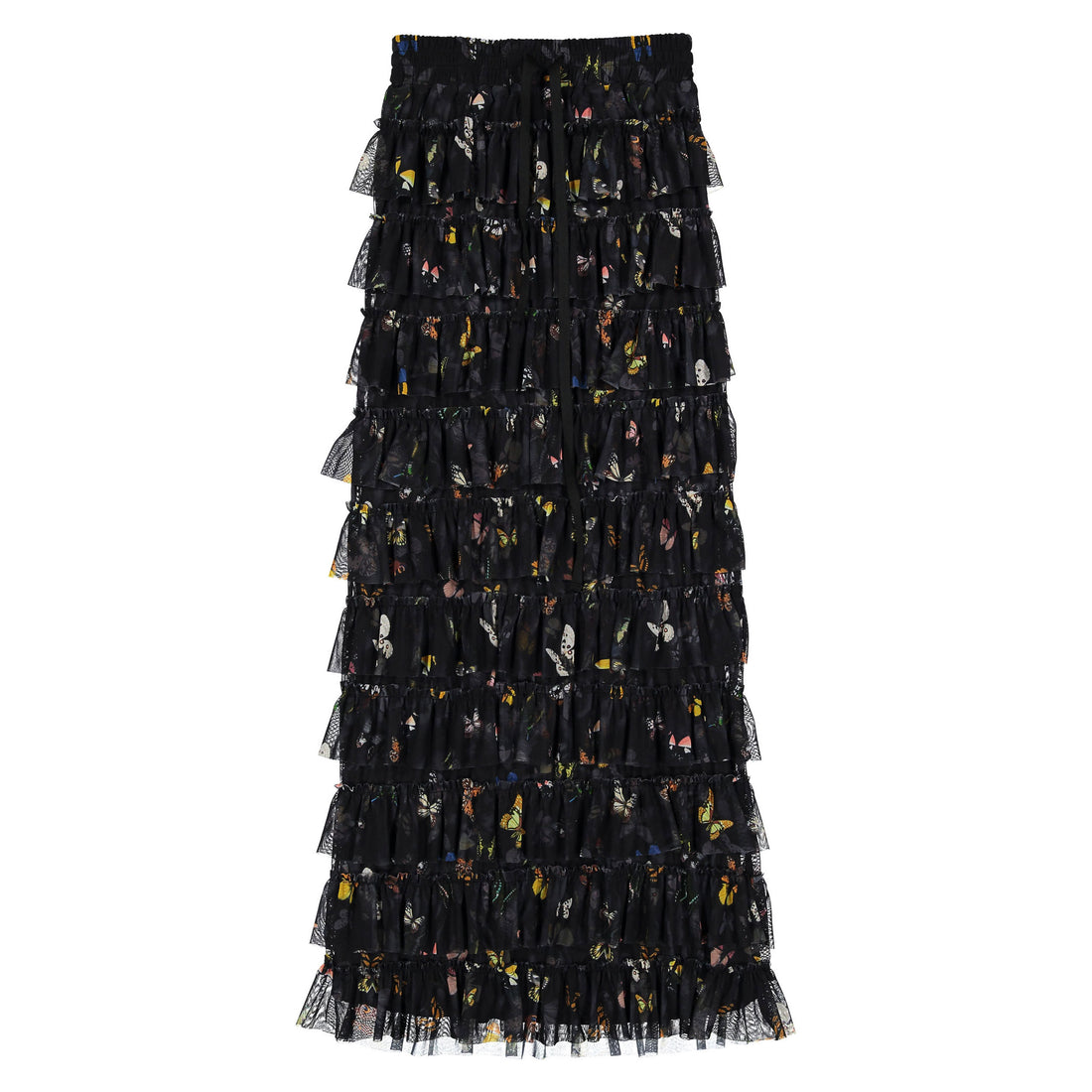 ROWE Black Butterfly Mesh Ruffles Skirt