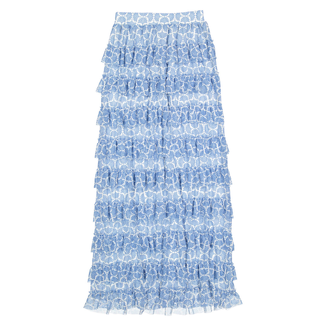 ROWE Blue Printed Mesh Ruffles Skirt