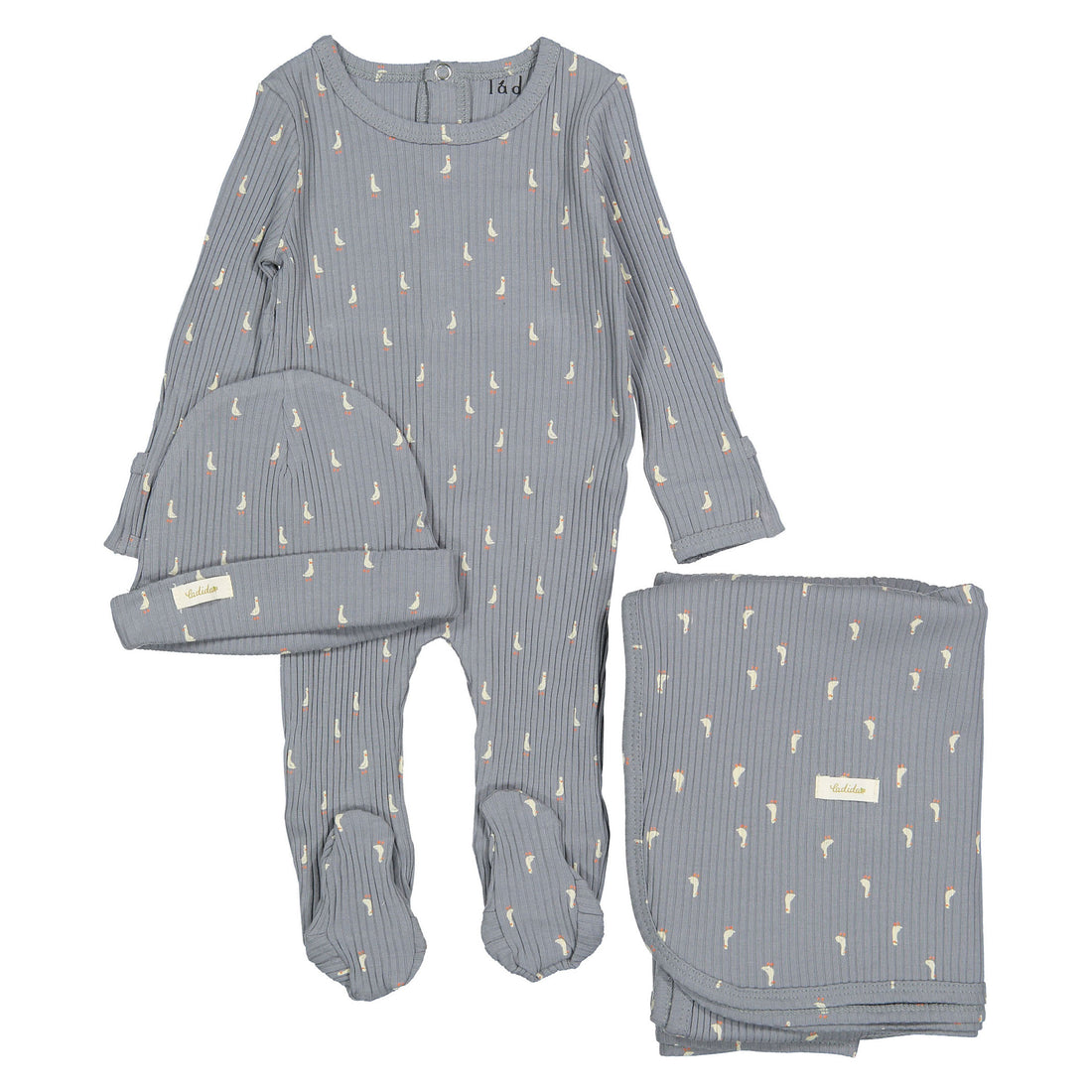 Ladida Layette Blue Goose Footie+ Hat+ Blanket