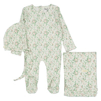 Ladida Layette Blush Bellflower Footie+ Bonnet+ Blanket