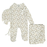 Ladida Layette Peach Cherry Blossom Footie+ Bonnet+ Blanket