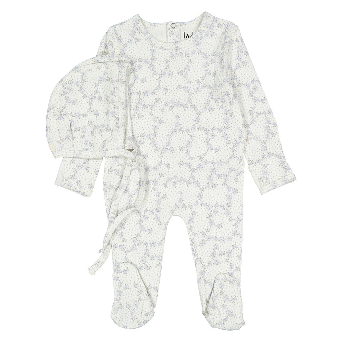 Ladida Layette Blue Vintage Vine Footie+ Bonnet