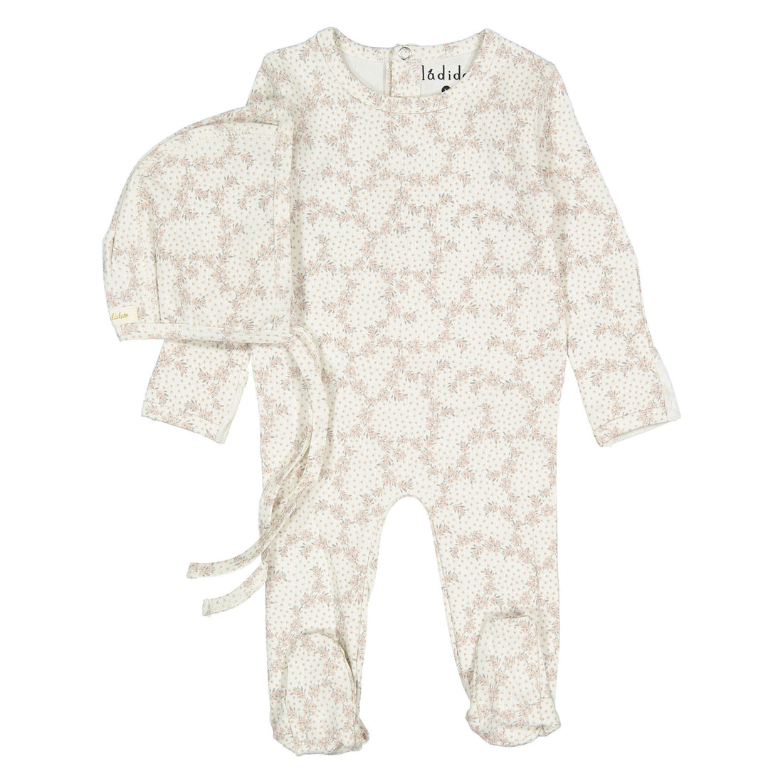 Ladida Layette Pink Vintage Vine Footie+ Bonnet