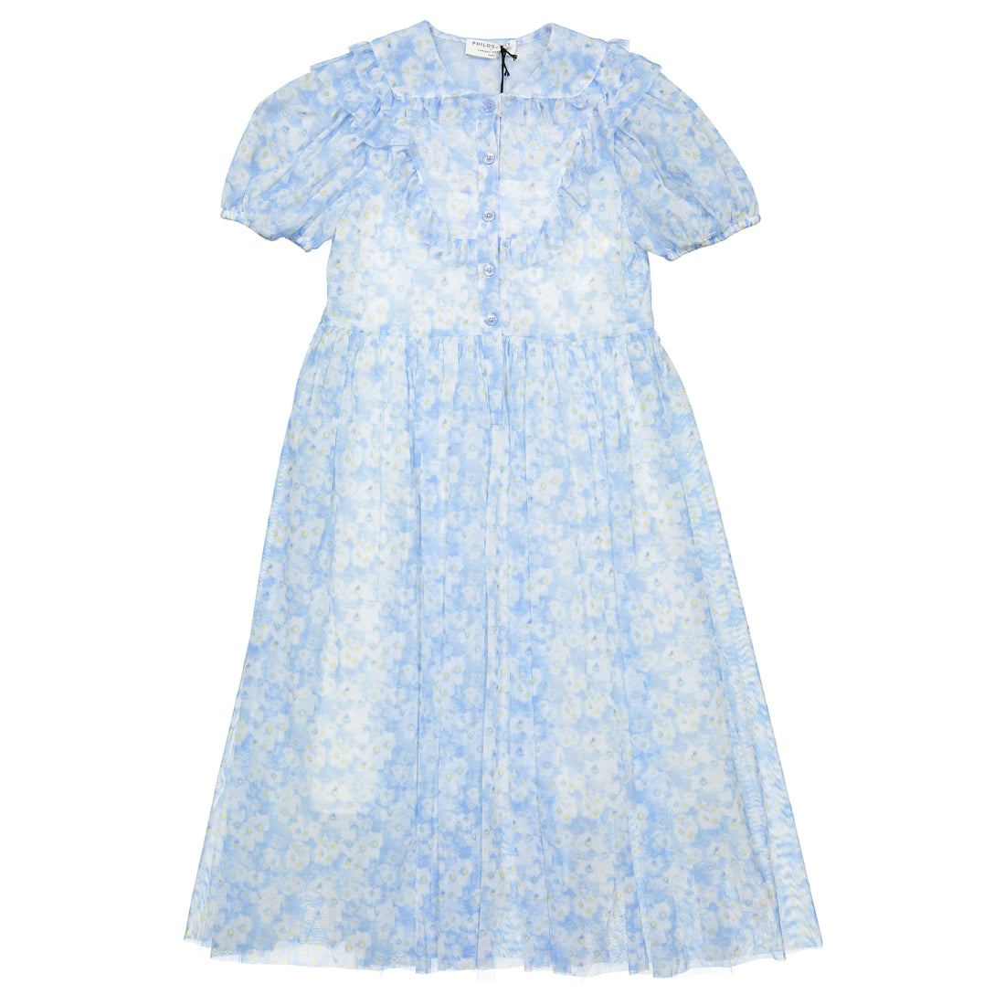 Philosophy White/Blue Printed Tulle Dress
