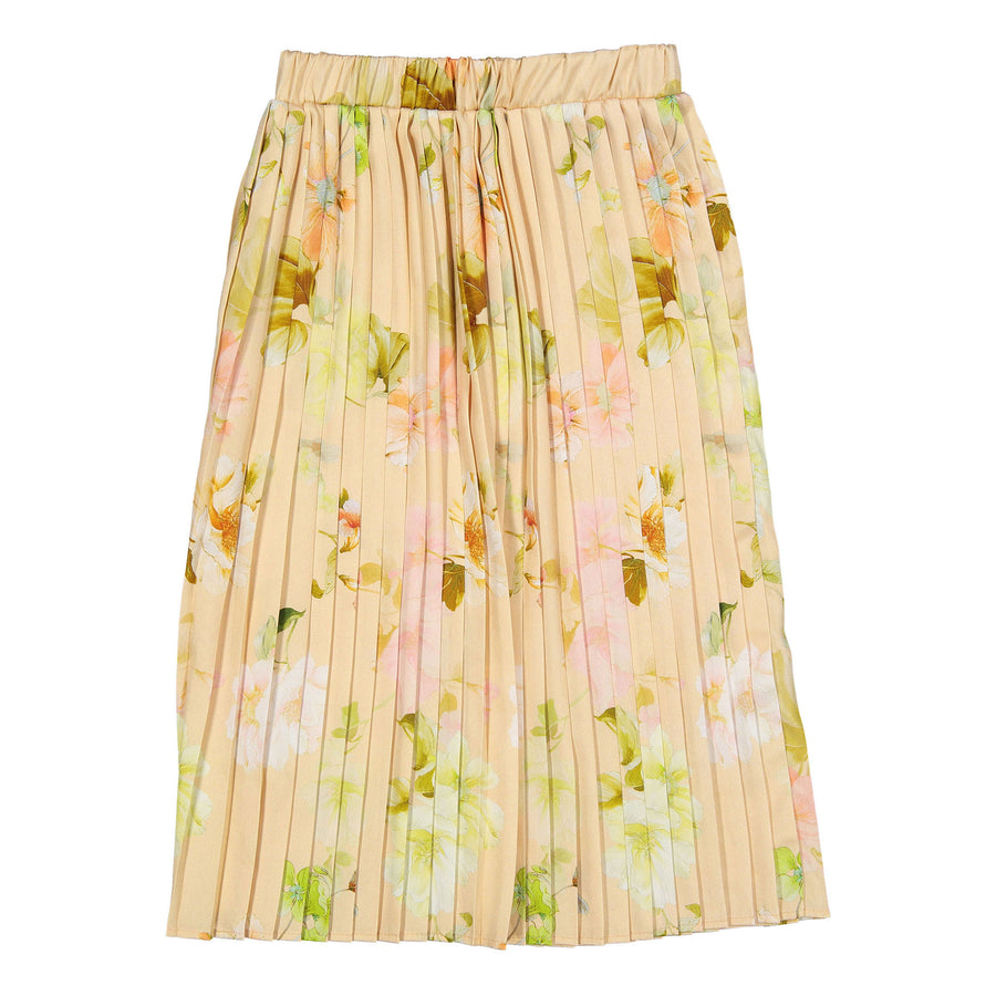 Christina Rohde Tan Floral Pleated Skirt