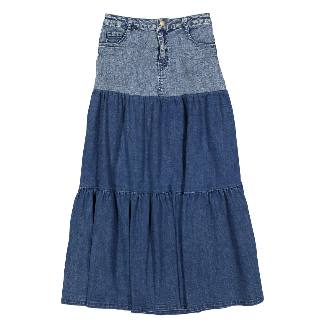 Ladida WKND Denim Tiered Maxi Skirt