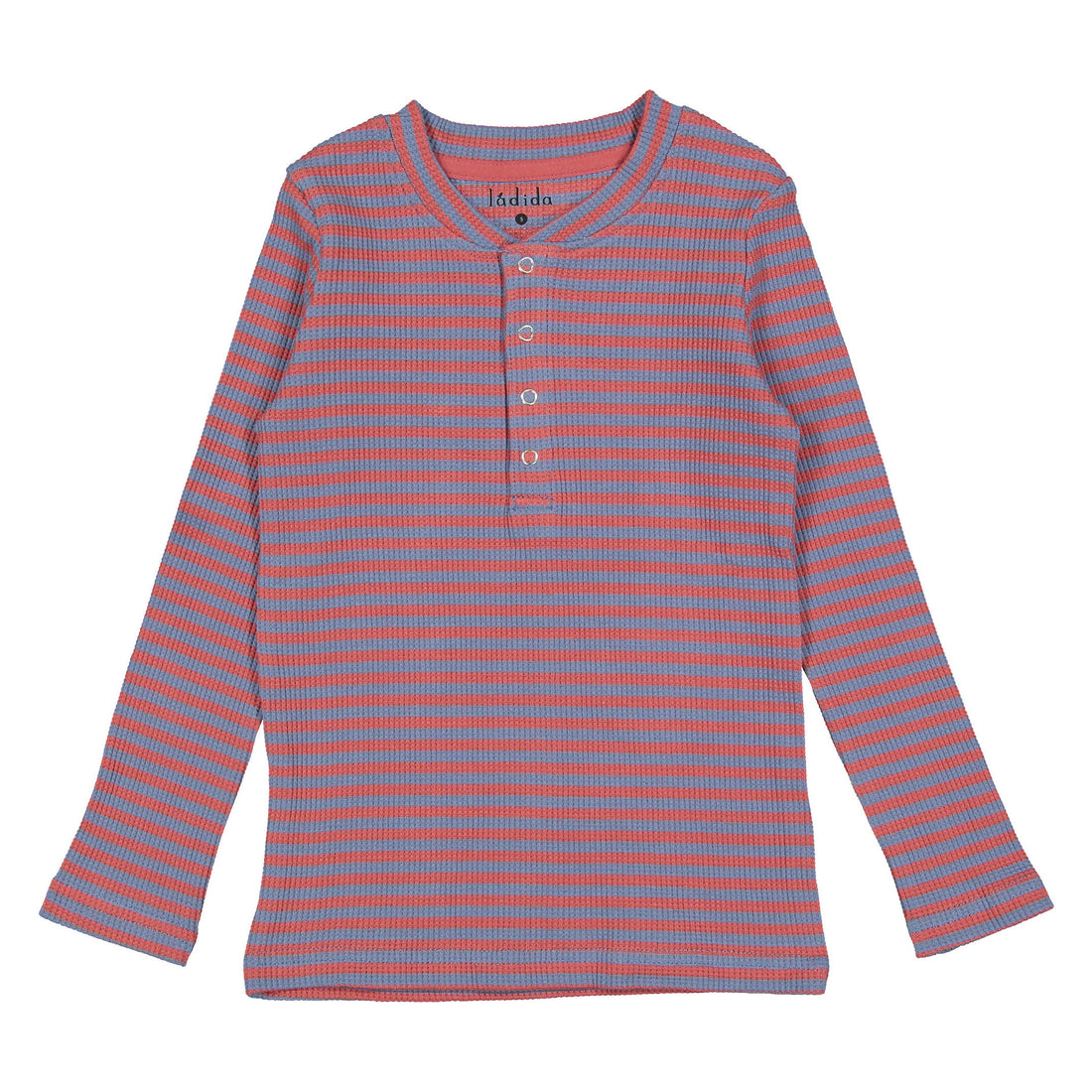 Ladida WKND Blue/ Red Striped Waffle Henley Tee