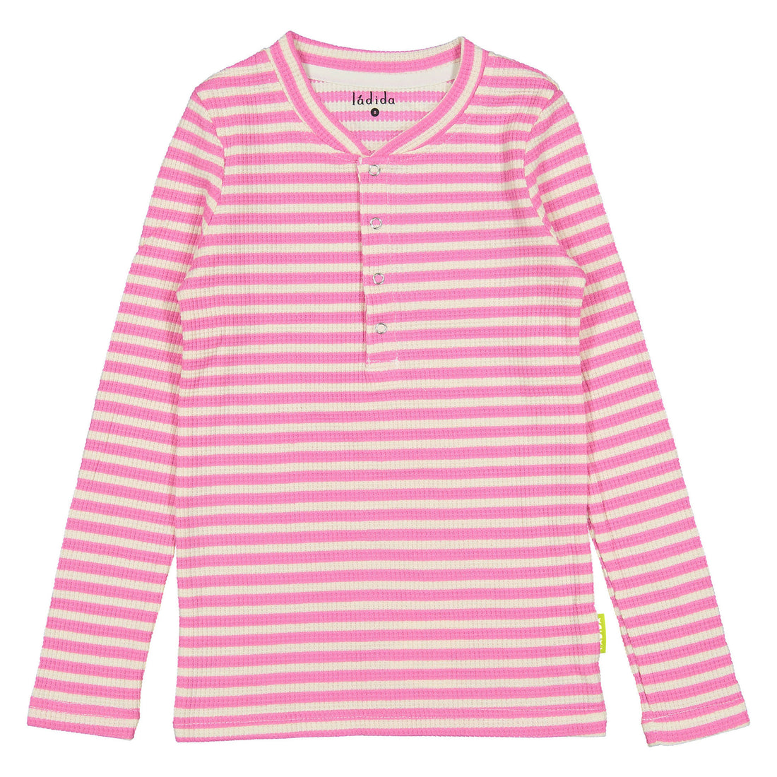 Ladida WKND Hot Pink Striped Waffle Henley Tee